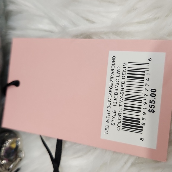 🔹️Juicy Couture Tied With A Bow Large Zip Around Light Washed Denim Blue Wallet - Picture 2 of 10